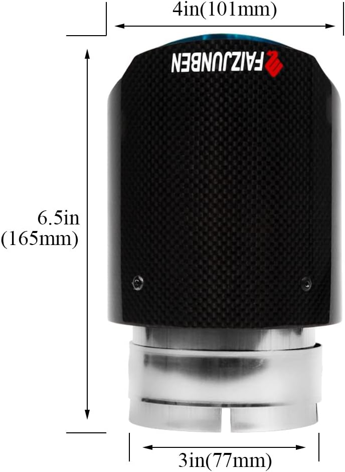 FAIZJUNBEN carbon fiber exhaust tips, 3 inch inlet, 4 inch outlet, mirror carbon fiber exhaust tips, stainless steel blue carbon fiber car exhaust tips. - Image 3